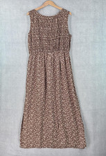 Moda International Dress L Brown Smocked Rayon Floral Maxi Sundress Vintage USA