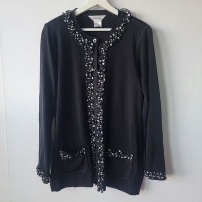 exclusively misook women's ruffed pike-dat trim cardigan size M  Work Career