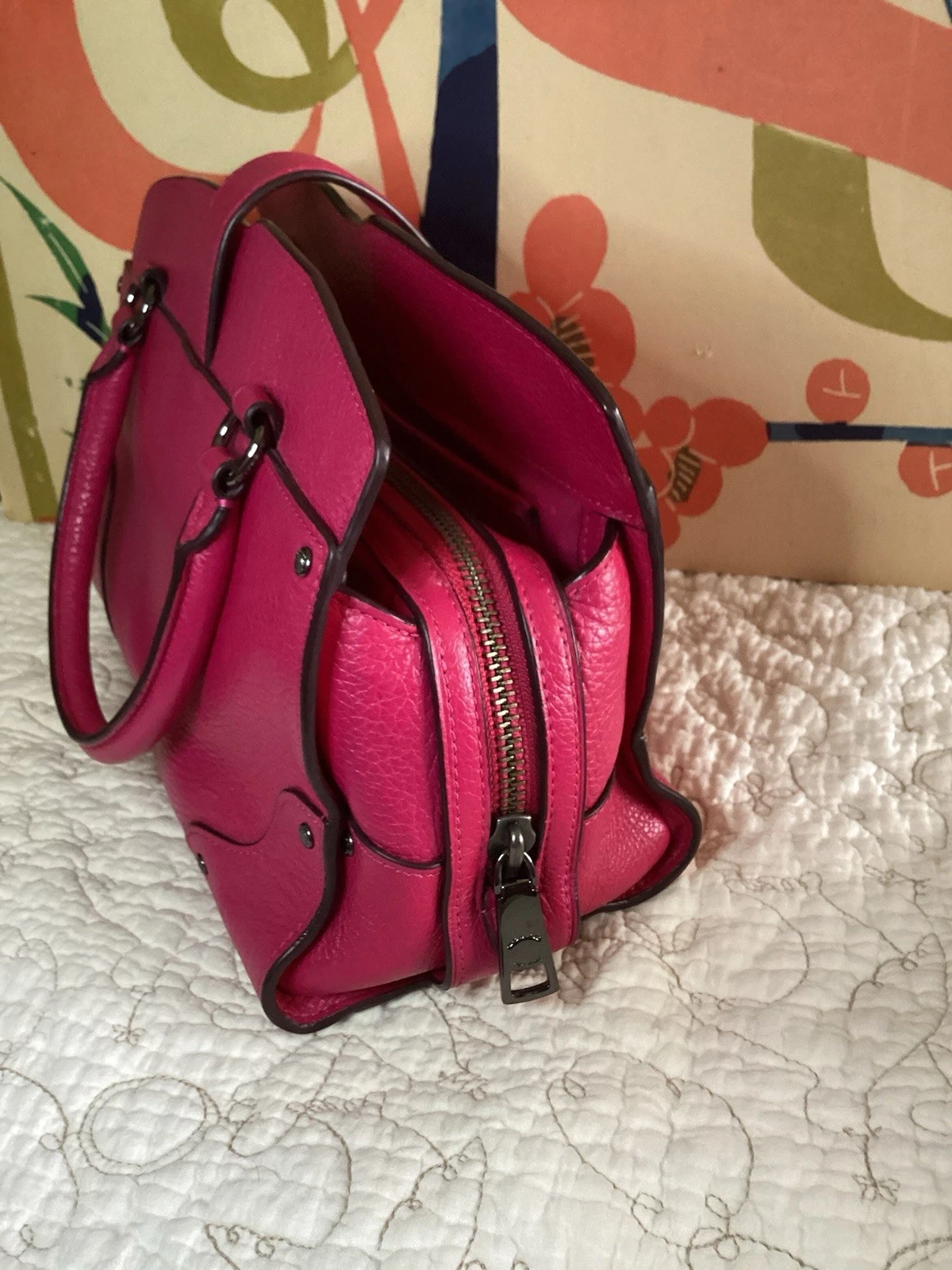 Borsa Coach rosa salice tè rosa floreale 3 scomparti borsa in pelle con tracolla