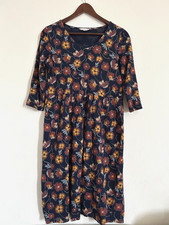 Seasalt 3/4 Brush Drawing Dress Floral Size 10 Organic Cotton Tunic Pockets VGC