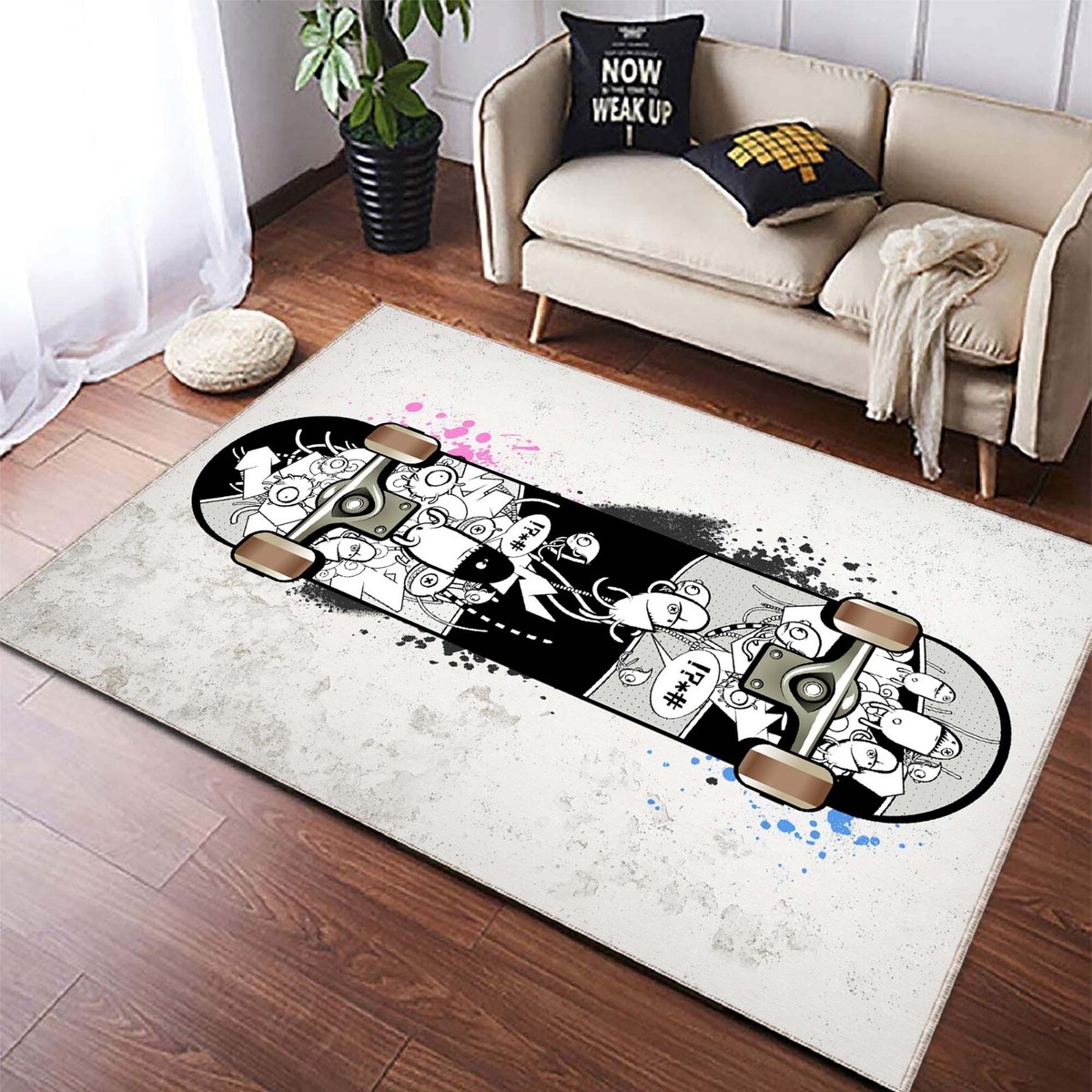 Skate with Graffiti, Skateboard Rug, Street Skateboard Rug
