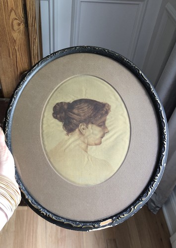 Antique C 1914 Hand Painted Nude Lady Portrait on Silk Provenance - Picture 2 of 7
