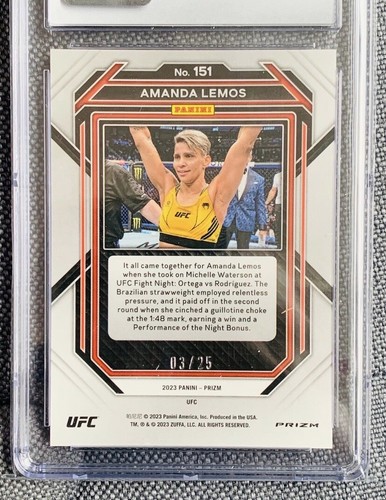 2023 Panini Prizm UFC Amanda Lemos Rookie RC Mojo/25 BGS 9 mit zwei 10s NH - Bild 4 von 4