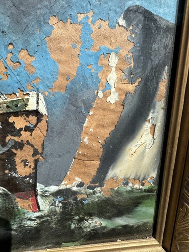 Antikes Gemälde Rückseite auf Glas Titanic Eisberg im Originalrahmen - braucht Arbeit - Bild 5 von 9