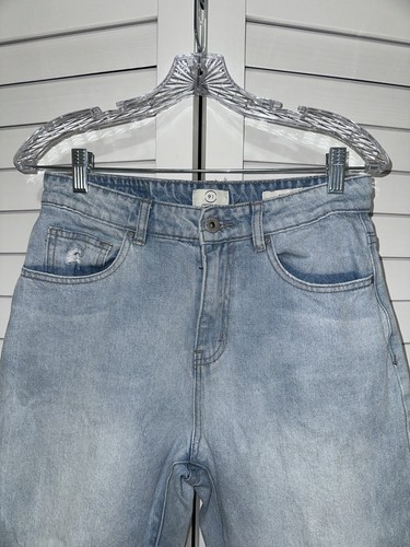 Cotton On Size 6 "Mom Jean" Light Wash Denim Jeans Distressed High Rise Straight - Picture 2 of 9