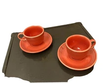 Fiestaware Homer Laughlin 4 pc Set Poppy Orange Coffee Tea Cups Saucers Retro
