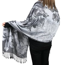 Women's Pashmina Shawls and Wraps Reversible Floral Flower Rave Scarf Black W...