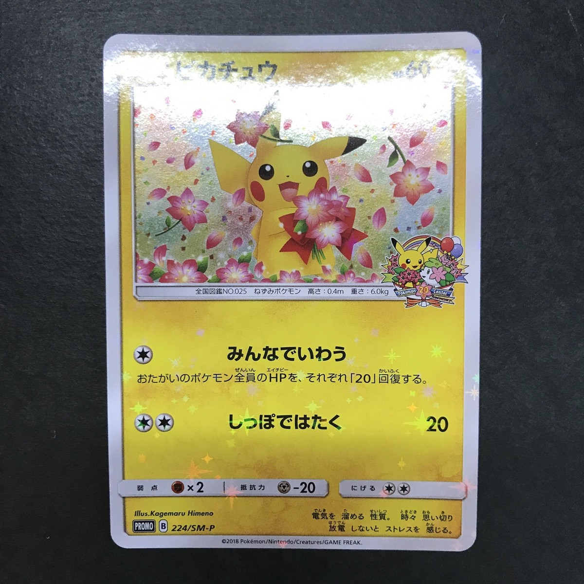 ピカチュウ 224/SM-P Pokemon TCG Promo Pikachu 224/SM-P Pokemon Center 20th Holo