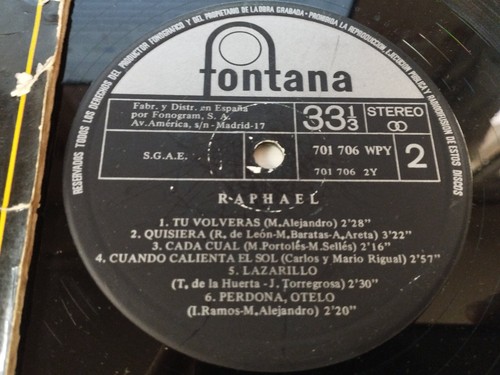 Raphael Raphael 1969 Fontana 701706 WPY - LP Vinilo 12" G+/G+ - Imagen 3 de 5