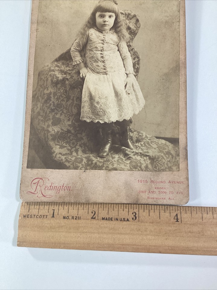 Pretty Girl Antique Photo VTG 1800s Lace Dress Boots Buttons Birmingham