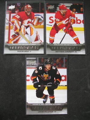 CALGARY FLAMES 3-CARD LOT 2023-24 NHL UD Debut Dates D. WOLF/M. CORONATO/PELL.