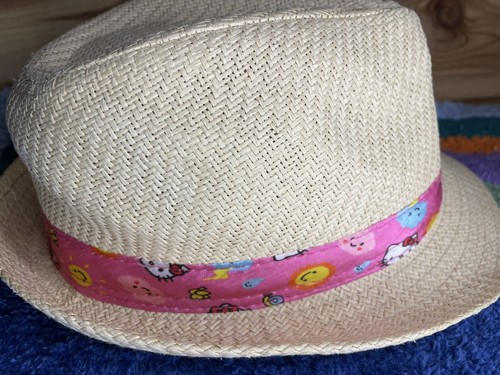 VTG Hello Kitty Sanrio Fedora Straw Hat for Kids Size OSFM Pink Silky Band Bow - Picture 8 of 19