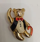 Vintage Goldtone Teddy Bear In A Tuxedo Pin Brooch Costume Jewelry