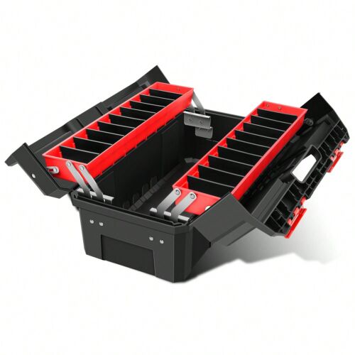 2-Layer Lockable Tool Box Plastic Portable Storage Folding Toolbox Tray Divider