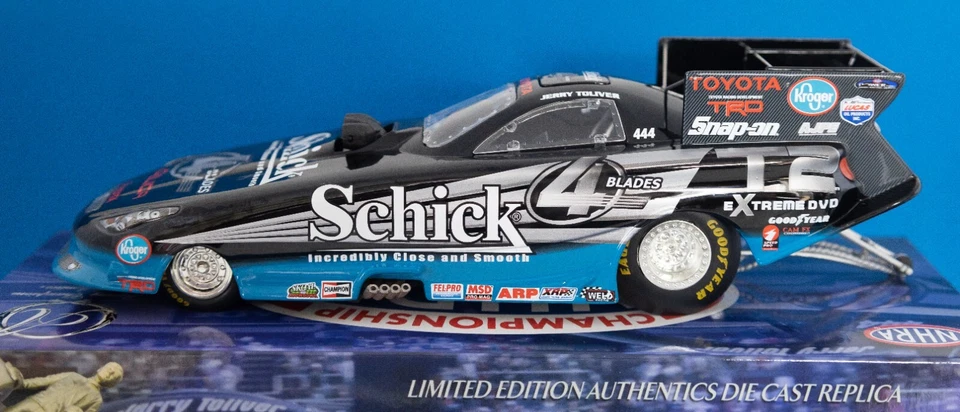 2004 AUTHENTICS 1/24 JERRY TOLIVER SCHICK TOYOTA CELICA NHRA FUNNY CAR 1 OF 1500 - Image 3 of 4