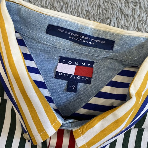 Tommy Hilfiger Mens Vintage 90s Striped Colorblock Short Sleeve Shirt Size Large - Imagen 3 de 3