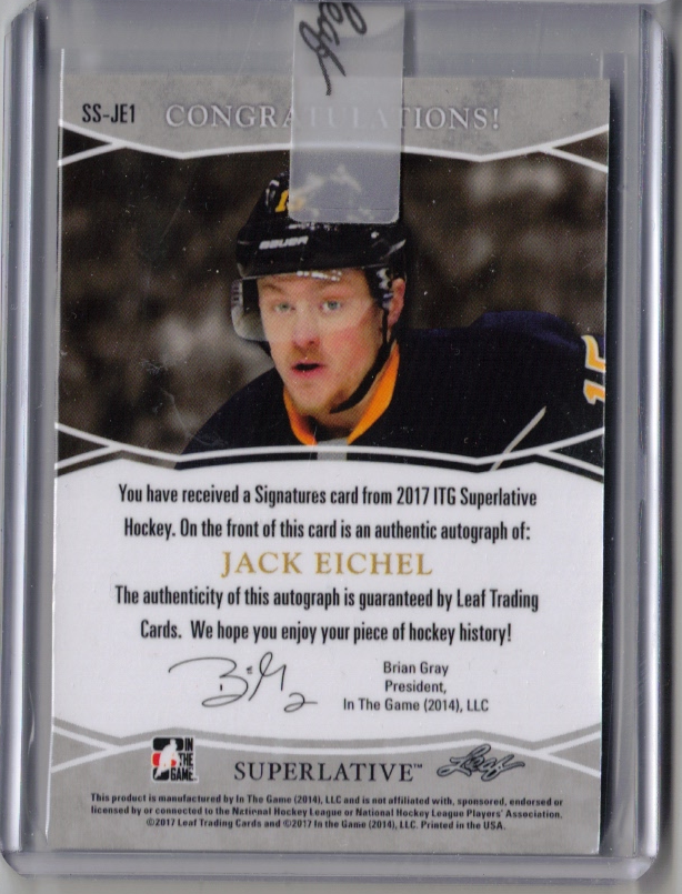 JACK EICHEL 17/18 Leaf ITG Superlative Signatures Signed