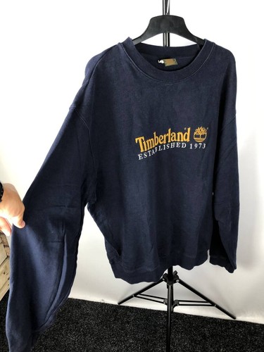 Vintage 90's TIMBERLAND Crew Neck Sweatshirt Mens Size Xl Blue Big Logo - Picture 2 of 4