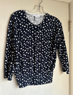 Grace Coquette Navy and White Star Sweater with 3/4 Sleeves -  Size L
