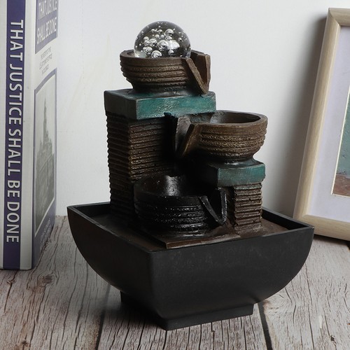 Innovative Resin Indoor Tabletop LED Water Fountain Ornament For Home Office D