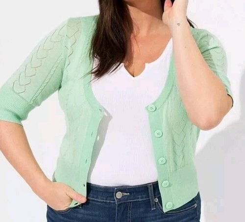 Torrid Pointelle Cardigan Short Sleeve Cropped Sweater SIZE 6 (6x/30) Wool Blend - Picture 8 of 8