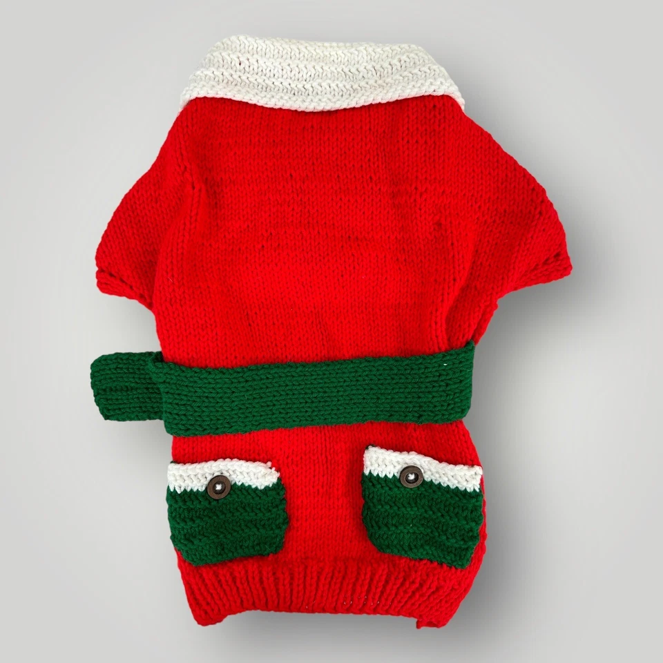 Suéter Elfo Navidad Tejido a Mano Hecho a Mano para Perro Grande Rojo Verde Blanco Cuello Foto 3 de 4