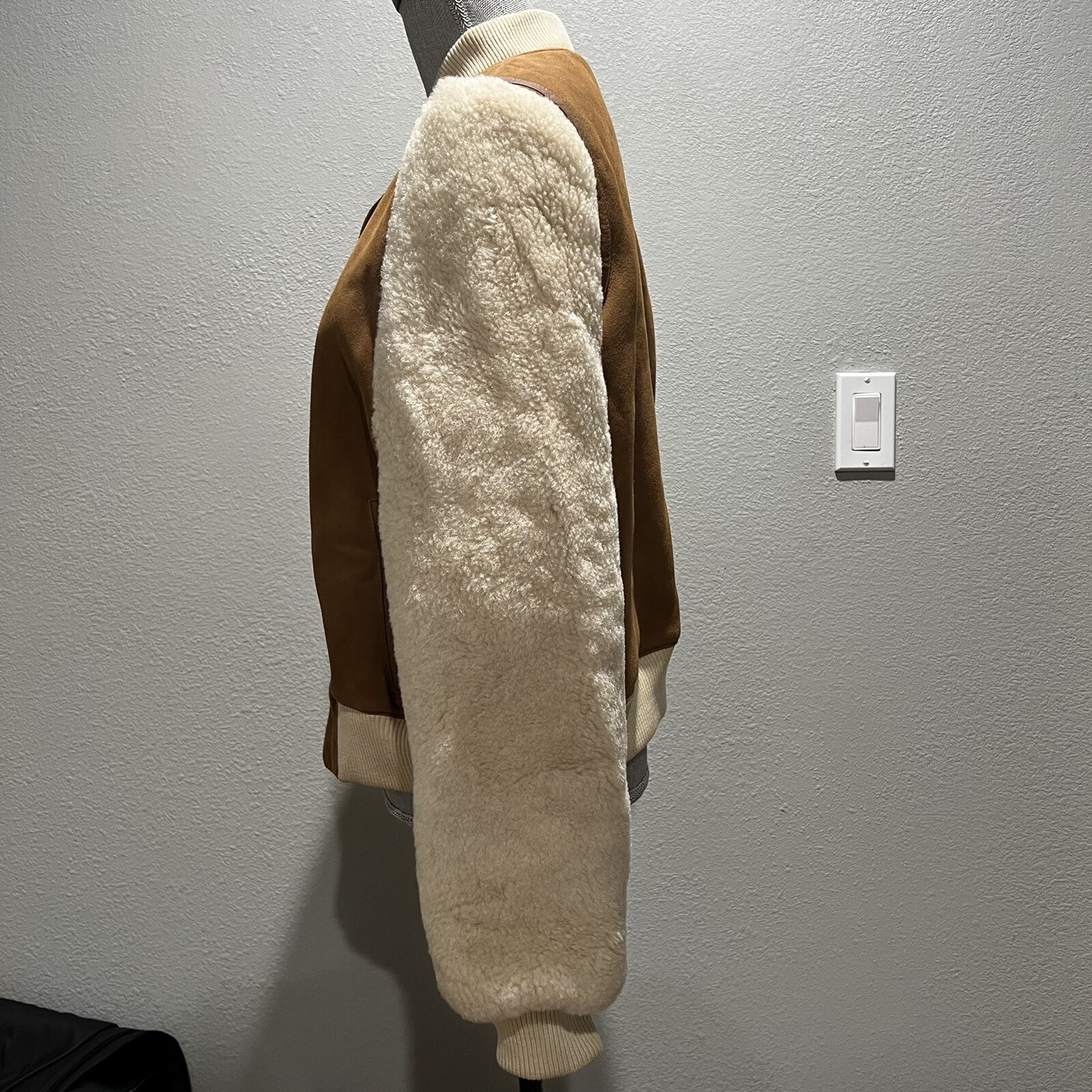 UGG SHEARLING BOMBER CHESTNUT SHEEPSKIN LEATHER JACKET WOMEN’S SIZE L LARGE image 3