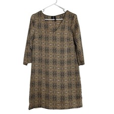 MNG by Mango Animal Print 3/4 Sleeves V-Neck Straight Dress S Small Leopard Shif
