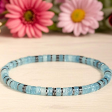 Natural Aquamarine Hematite Healing Stretch Women Reiki Bracelet Mothers Day