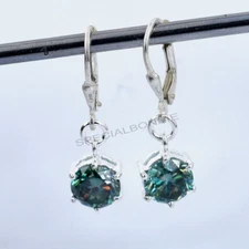 Certified 3.80 Ct Blue Diamond Solitaire Dangler Earrings, Amazing Luster! VIDEO