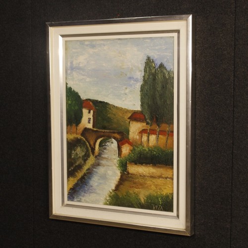 Quadro dipinto paesaggio firmato stile antico impressionista olio tela cornice - Foto 6 di 12