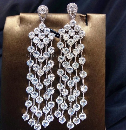18 Karat Weißgold gefüllt lange Kronleuchter Ohrringe aus Swarovski Kristallstein - Bild 4 von 11