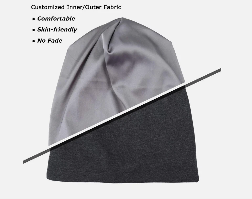 Sleep Cap Hair Bonnet Satin Lined Slouchy Beanie Hat for Night Sleeping - Adjust Foto 2 de 4