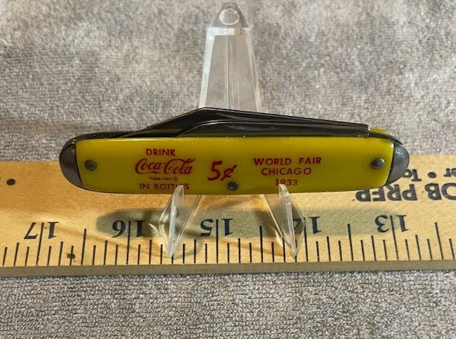 Faca de bolso 1933 CHICAGO WORLD'S FAIR COCA-COLA - EXCELENTE ESTADO (AMARELO) - Imagem 2 de 4