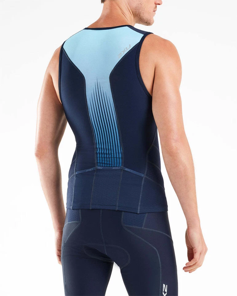 Nuevo 2XU Hombres Rendimiento Cremallera Frontal Tri Singlet Mediano Triatlón Top Entrenamiento de Carrera Foto 4 de 4