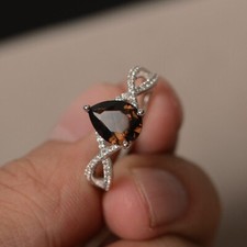 Natural Smoky Quartz Pear Cut Gemstone 925 Sterling Silver Women Designer Ring