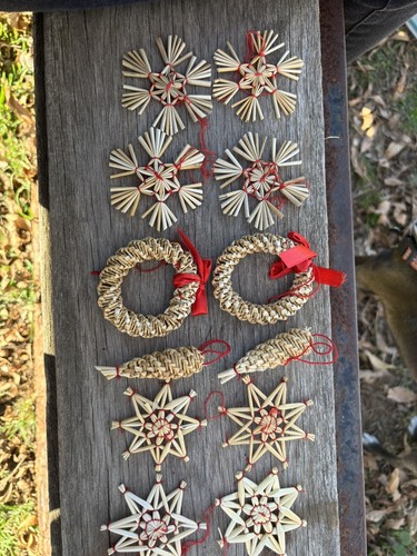 Vintage Natural Straw Christmas Ornaments Set Of 12 - Picture 5 of 10