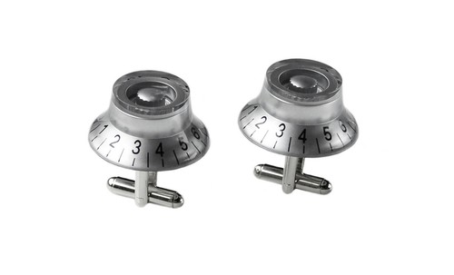 Gemelos de perilla de guitarra genuinos plateados - Imagen 3 de 5