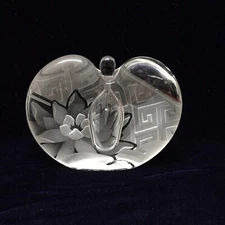 VTG Etched Glass Signed Apple Shape Perfume Bottle