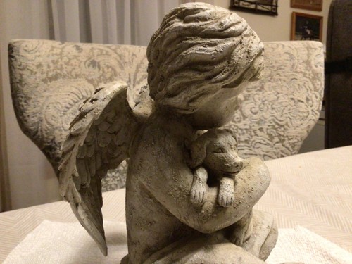 Stone Young Boy Angel Cuddling Puppy Figure Realistic Statue 8” NICE!! #C-12 - Picture 16 of 16