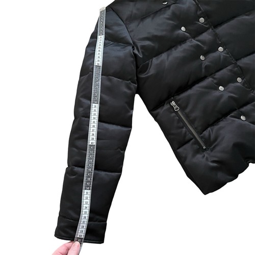 Down Feather Filled Womens Small Jacket Hooded Insulated Puffer Black Puffy Snap - Picture 11 of 18