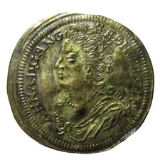 NUREMBERG BRASS TOKEN (JETON). J C HOGER. QUEEN ANNE STUART. C. 1705-1707. RARE.