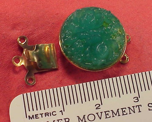 Vintage 18mm Necklace Clasp Connector 3 Str Carved Jade Glass Gold Plated - Picture 2 of 6