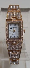Women's Number Dial Gold Finish Rhinestone Fashion Dressy Party Wear Watch