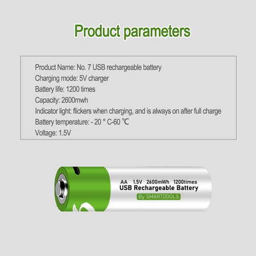 USB AA Rechargeable Battery 1.5V 2600 mAh Type-c 1.5 H Fast Charge Eco-friendly - Picture 4 of 14