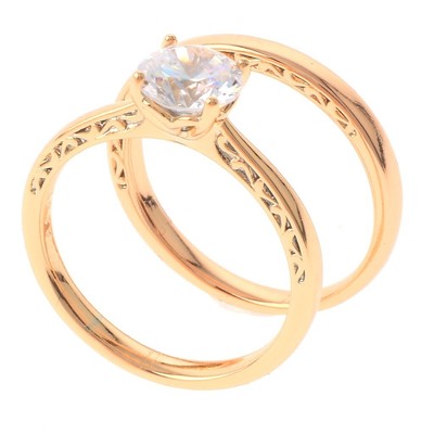 Gold Tone Copper Metal Gold Plated Ring With Cubic Zirconia XPE2247-G6