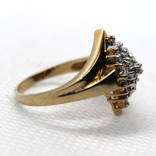 ANILLO DE CÓCTEL DE DIAMANTES 10K Y/G Marquesa Sh .25CTW Rd diamante genuino! Talla 7 ¡NUEVA! - Imagen 2 de 10