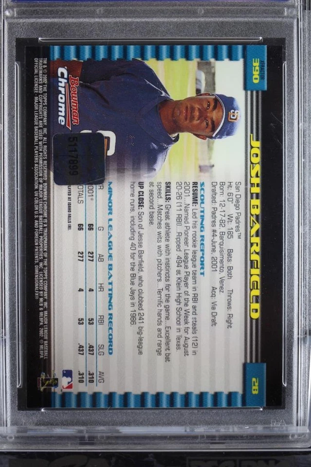 🔥 PSA 9 Josh Barfield 2002 Bowman Chrome X-Fractor #390 Rookie Auto RC RARO - Imagem 3 de 3