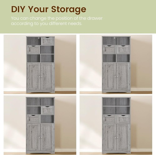Elegant Floor Cabinet with 2 Drawers and 2 Adjustable Shelves - Grey Storage - Picture 8 of 11