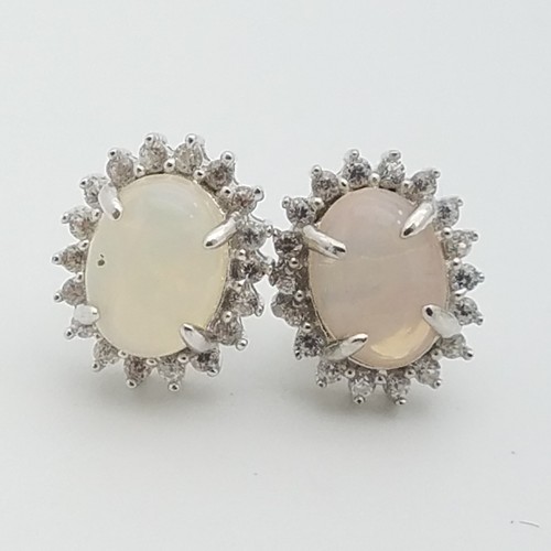 Signed PJC 925 Sterling Silver White Fire Opal & White Topaz 11'mm Stud Earrings - Picture 6 of 11